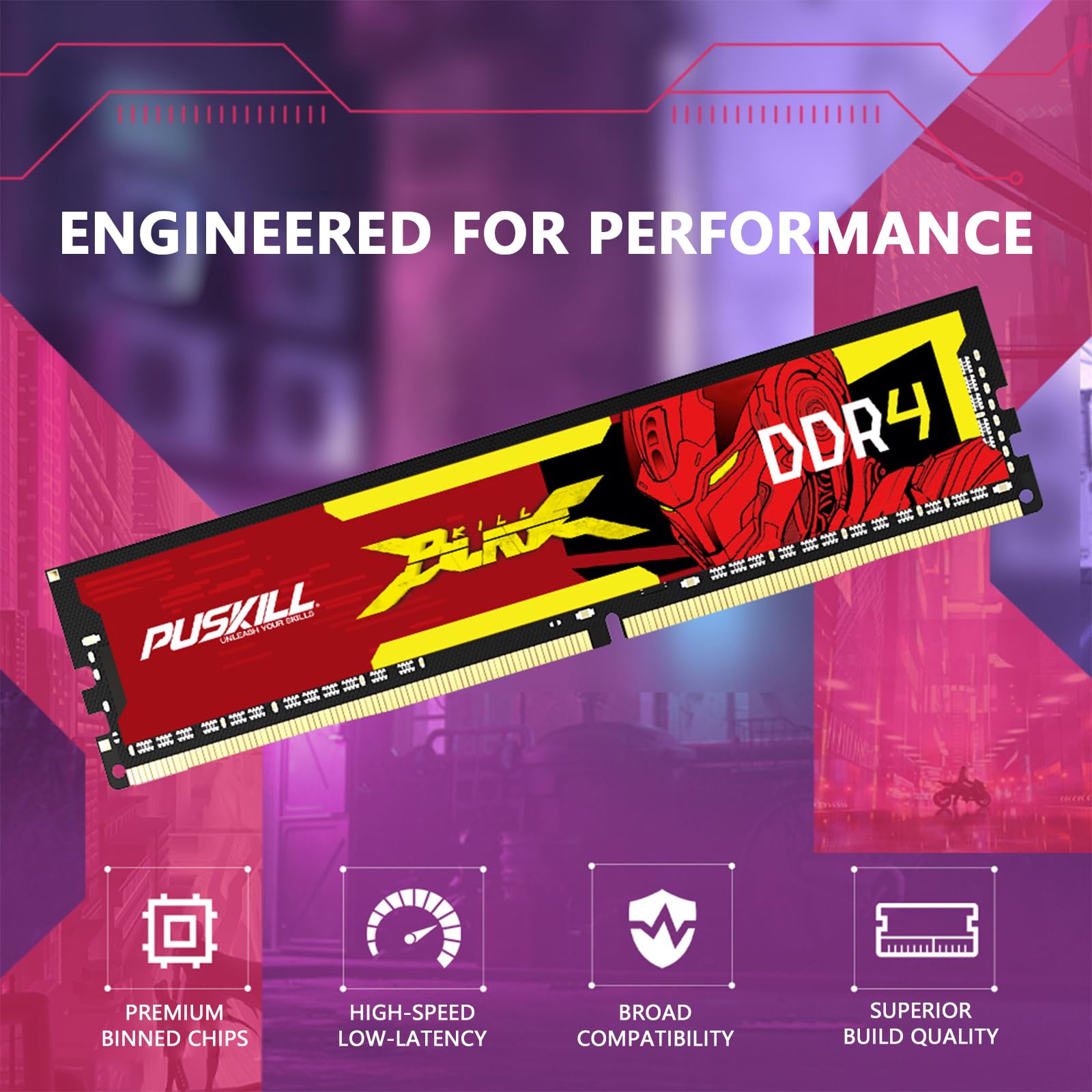 PUSKILL DDR4 RAM 16GB Kit (2x8GB) 3200MHz PC4-25600 CL16 Desktop
